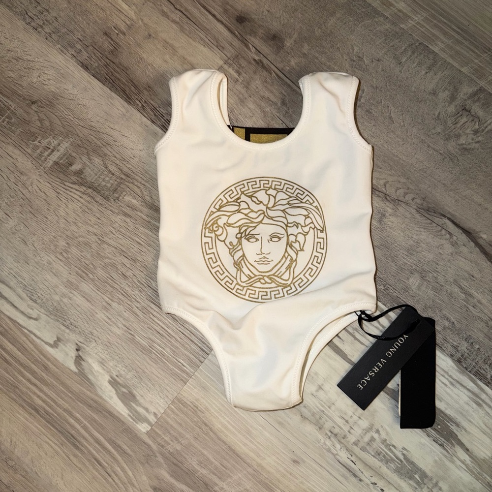 Versace Kids Cream One-Piece with Gold Medusa Emblem